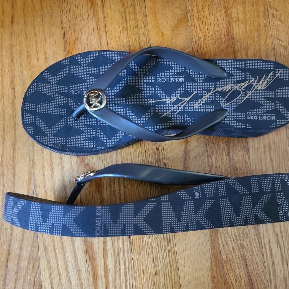 2 for $50 - Michael Kors - Women’s size 9 Brown Logo Wedge Flip Flops - Picture 5 of 11
